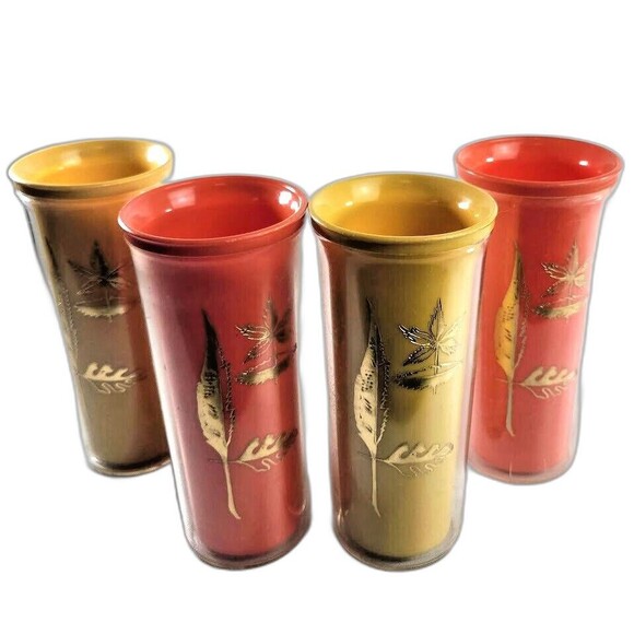 Vintage Burrite MCM Insulated Plastic Tumblers Set of 4 5” Mid‑Century Retro - Picture 2 of 16